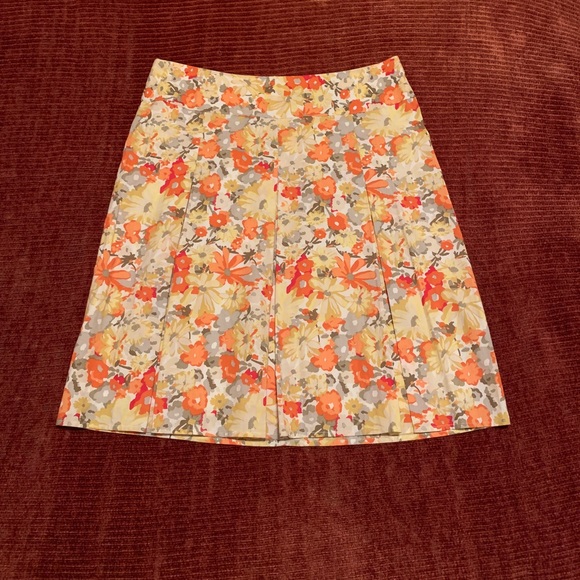 A-Line Skirt with Yellow Orange Red White Grey Flowers - Picture 1 of 9